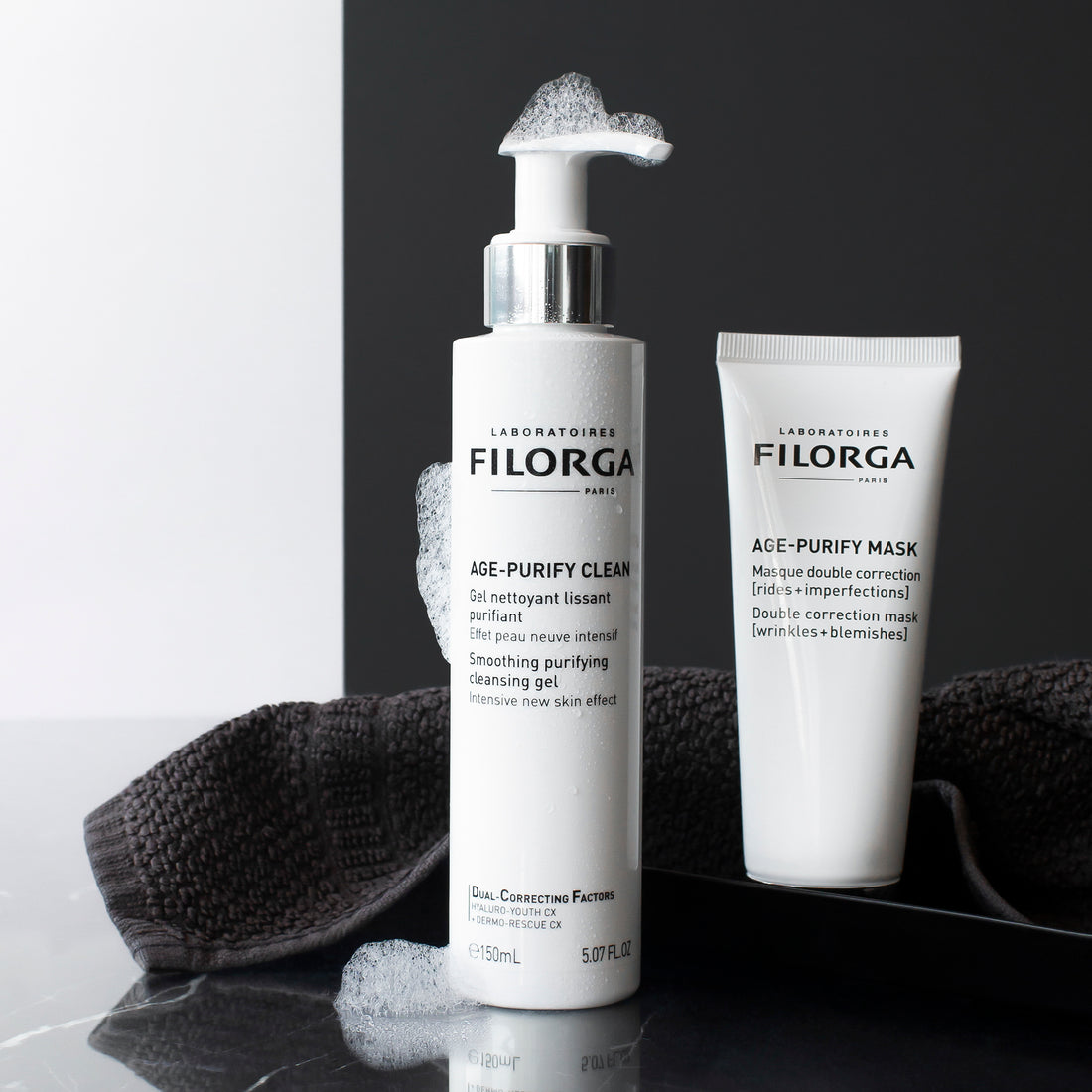 FILORGA's Age-Purify Clean gel cleanser and Age-Purify Mask for combination skin