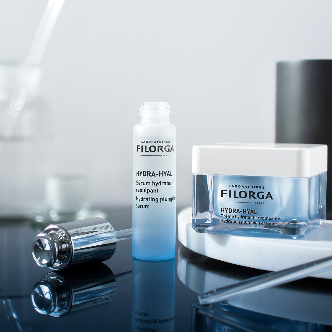 Filorga's Hydra-Hyal Serum and Cream with 5 natural-origin hyaluronic acids 