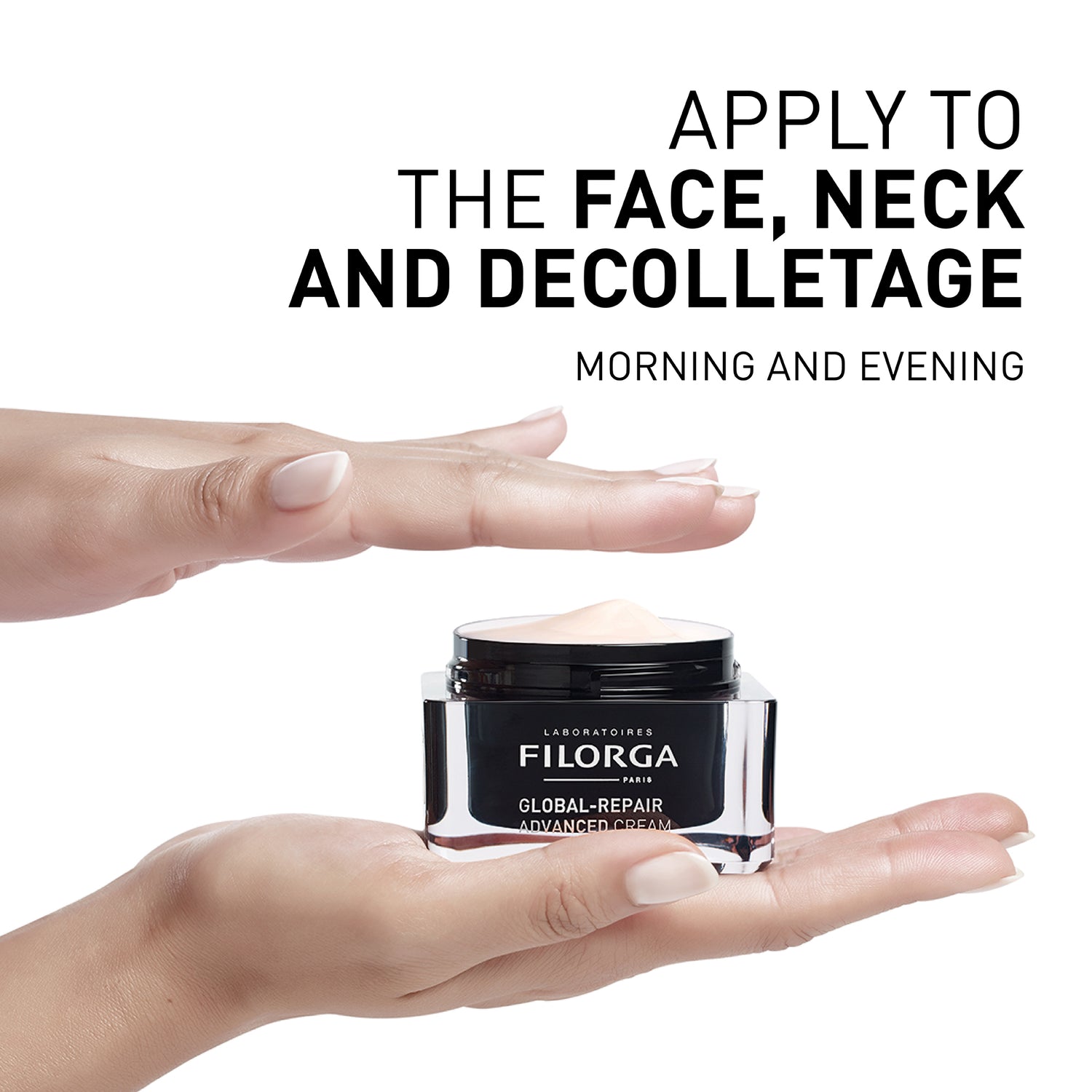 FILORGA GLOBAL-REPAIR ADVANCED CREAM apply to face neck and decolletage morning and evening