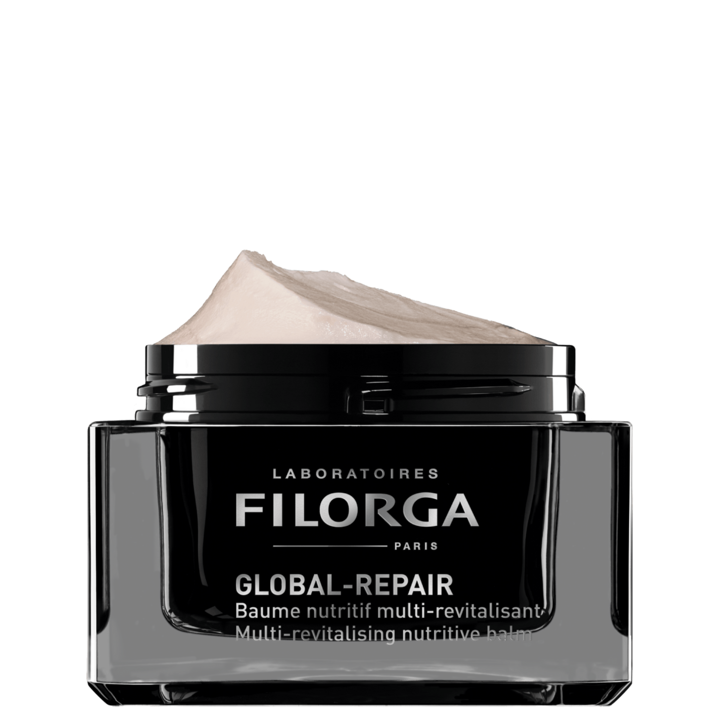 FILORGA GLOBAL-REPAIR BALM open black jar showing pink balm