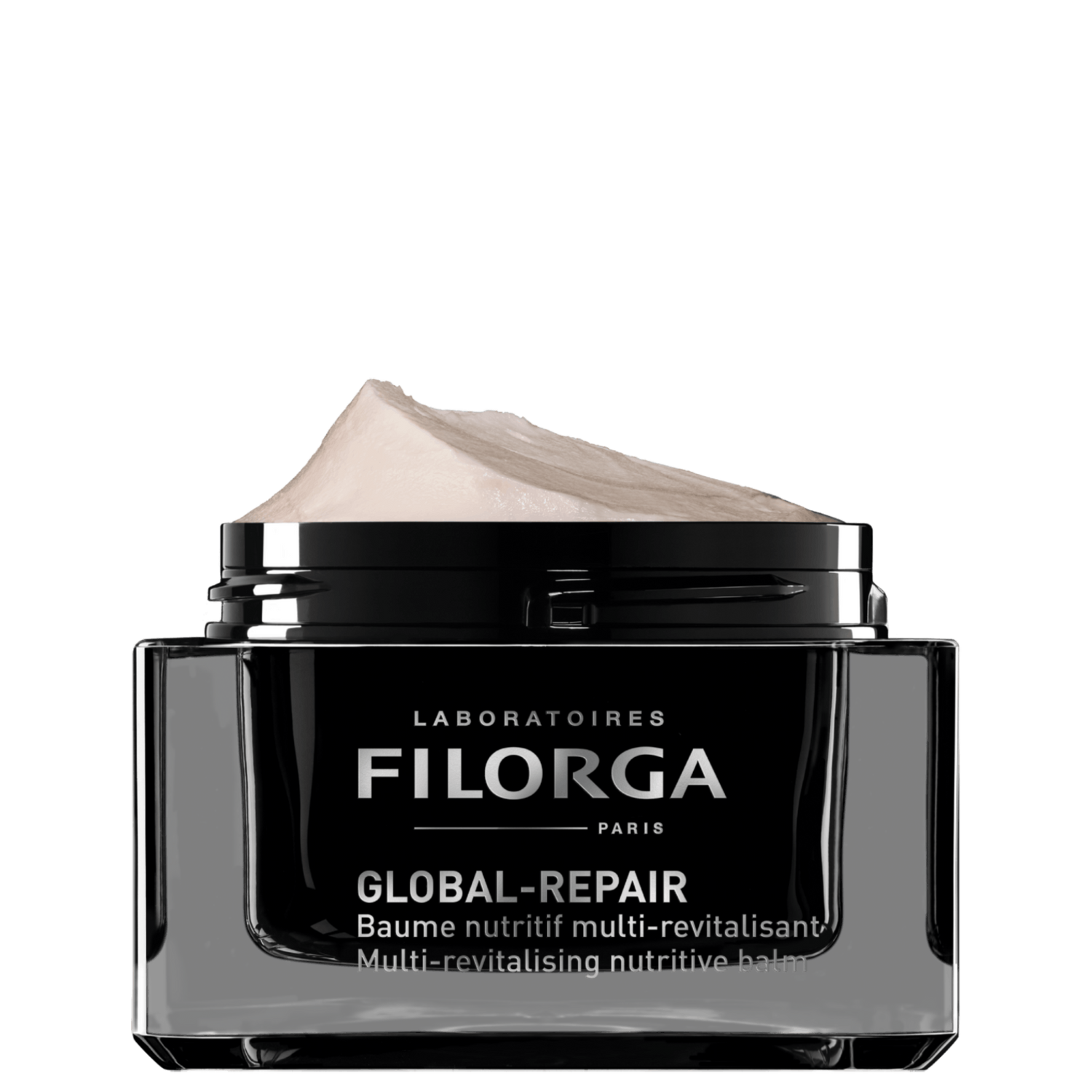 FILORGA GLOBAL-REPAIR BALM open black jar showing pink balm