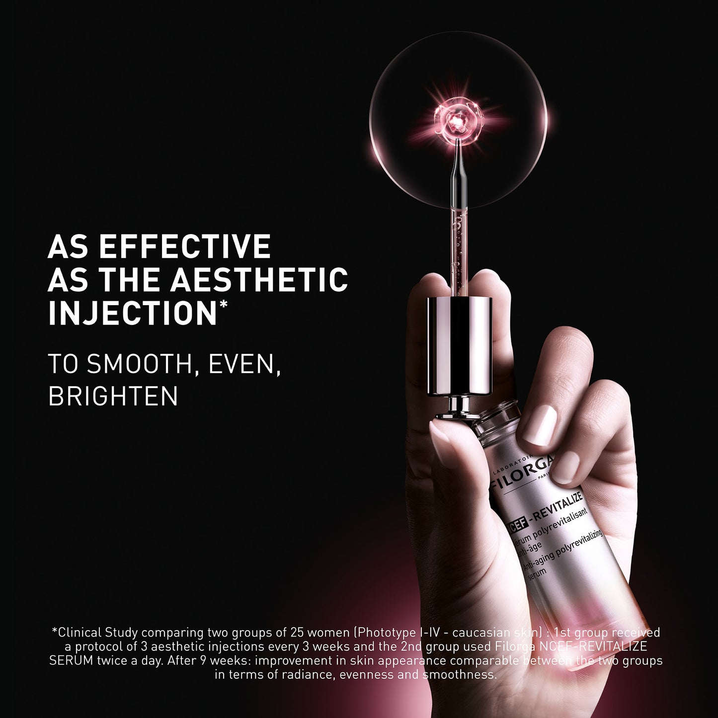 NCEF-REVITALIZE SERUM as effective as an aesthetic injection* to smooth, even, and brighten. 