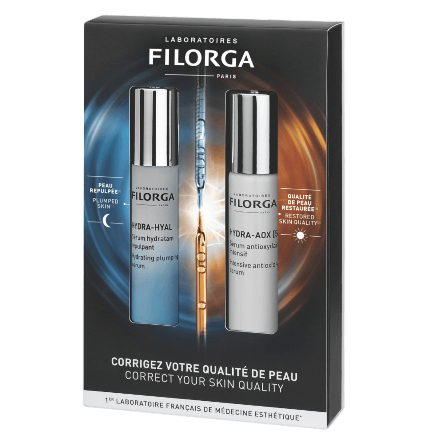 FILORGA HDYRA DAY/NIGHT DUO box showing HYDRA-HYAL SERUM AND HYDRA-AOX [5].