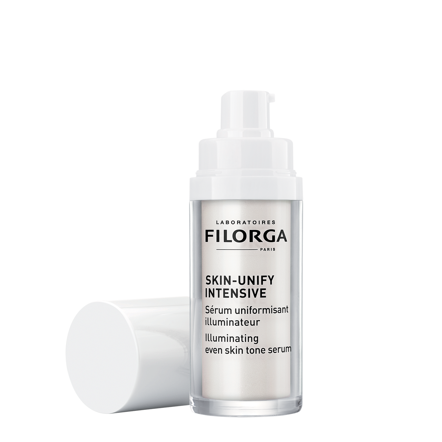 FILORGA SKIN-UNIFY INTENSIVE open bottle with cap on its side