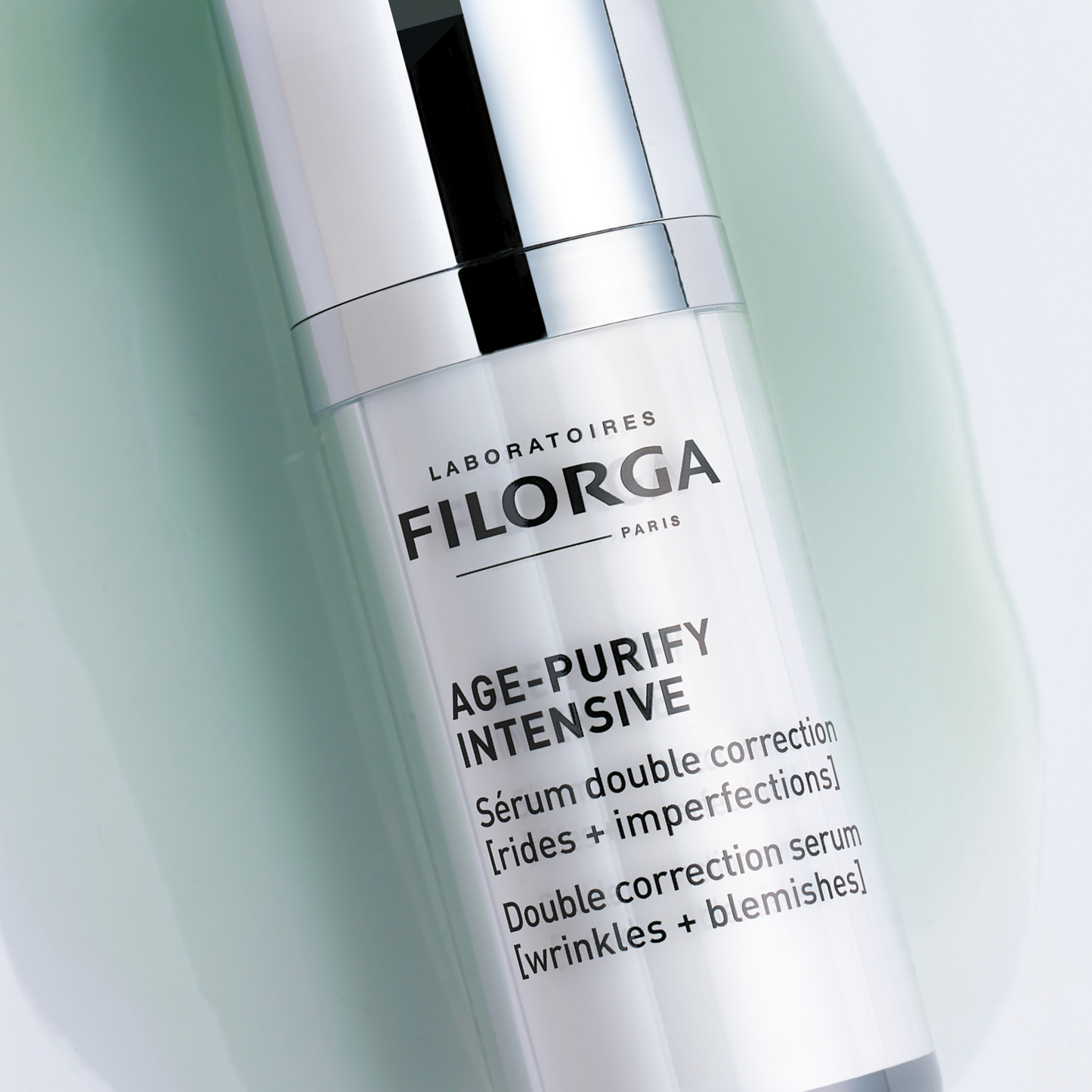 FILROGA AGE-PURIFY INTENSIVE closed bottle on greet texture background
