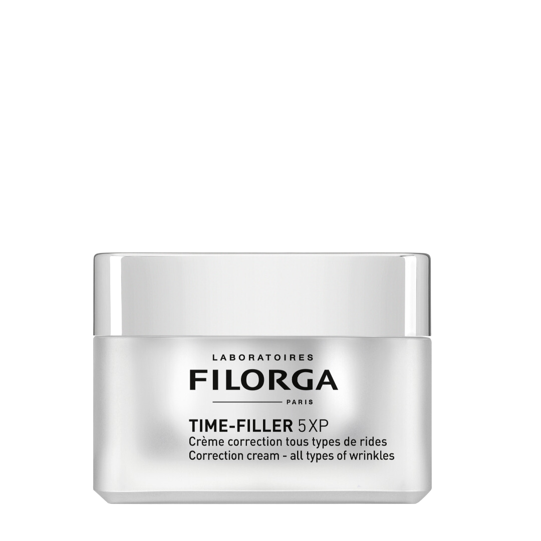 FILORGA TIME-FILLER 5-XP CREAM white jar with silver lid closed